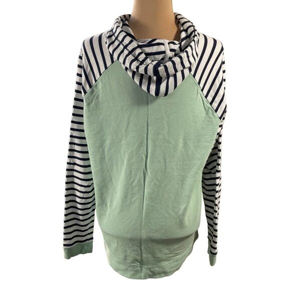 Orvis Women's Pullover Top Shirt Stripe Hoodie Long Sleeve Green White Size L La - Picture 3 of 9